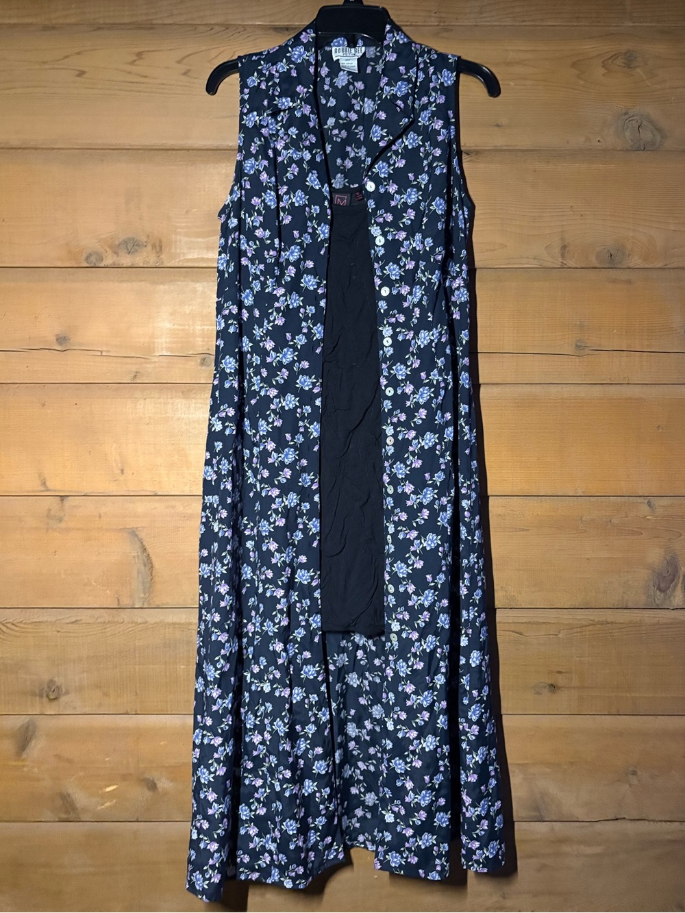Vintage Navy Maxi Dress- Size 12P- Purple Floral Print- 90s Grunge Whimsigoth